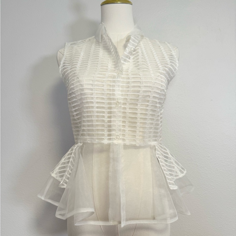 FRAY I.D White Sheer sleeveless Peplum Top blouse Women’s Sz‎ 0